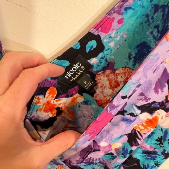 Nicole Miller Y2K Babydoll Maxi Dress Medium Abstract Multicolor Tropical Fairy - Picture 6 of 9